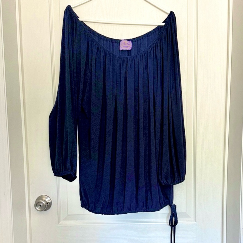 Elegant Navy Blue Women's Top Off Shoulder Size 2X